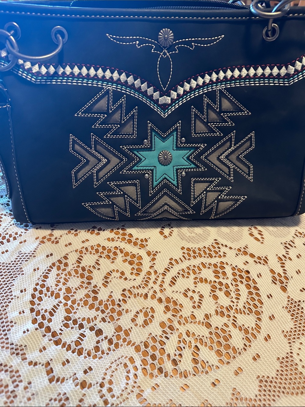 Montana West Black Shoulder Bag with Turquoise Star Accent